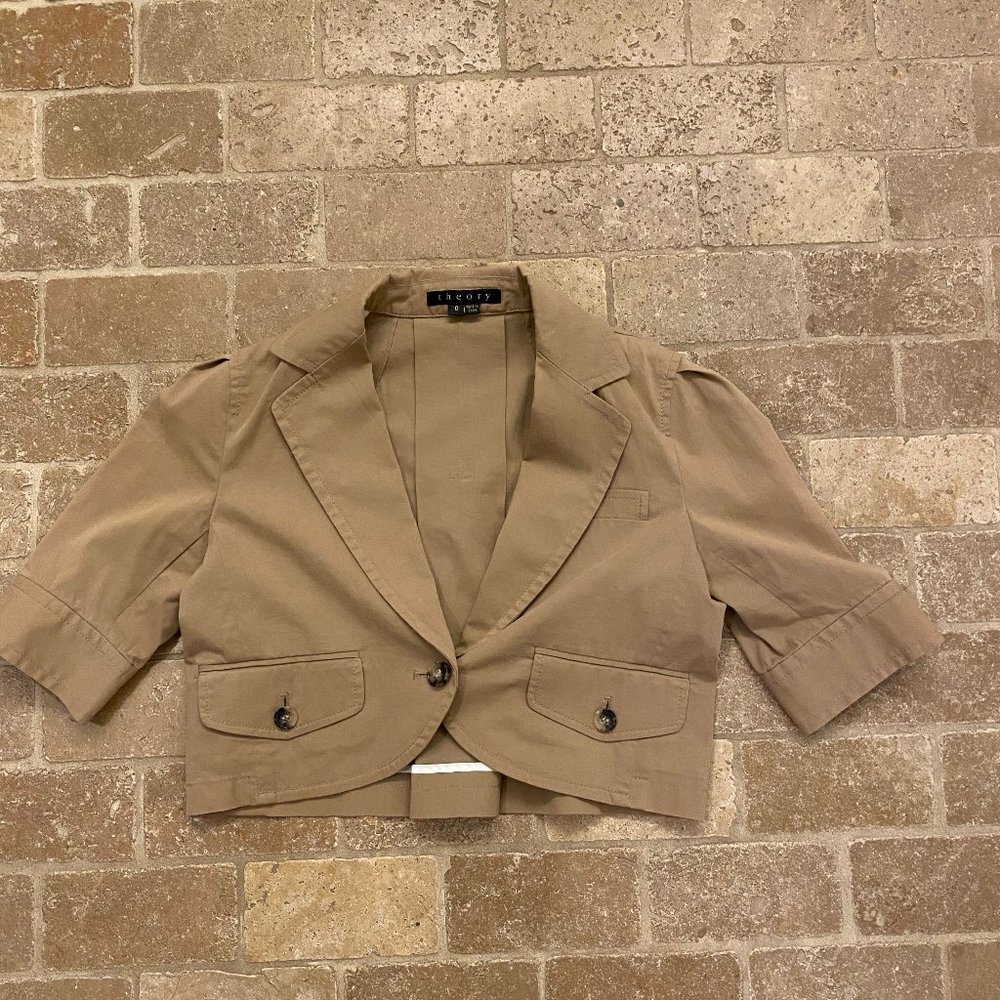 Theory Cropped Blazer Tan, Size 0